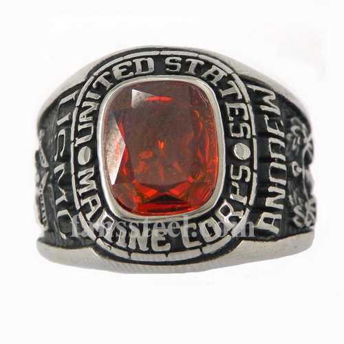 FSR07W90R Marine military ring with red CZ - Click Image to Close
